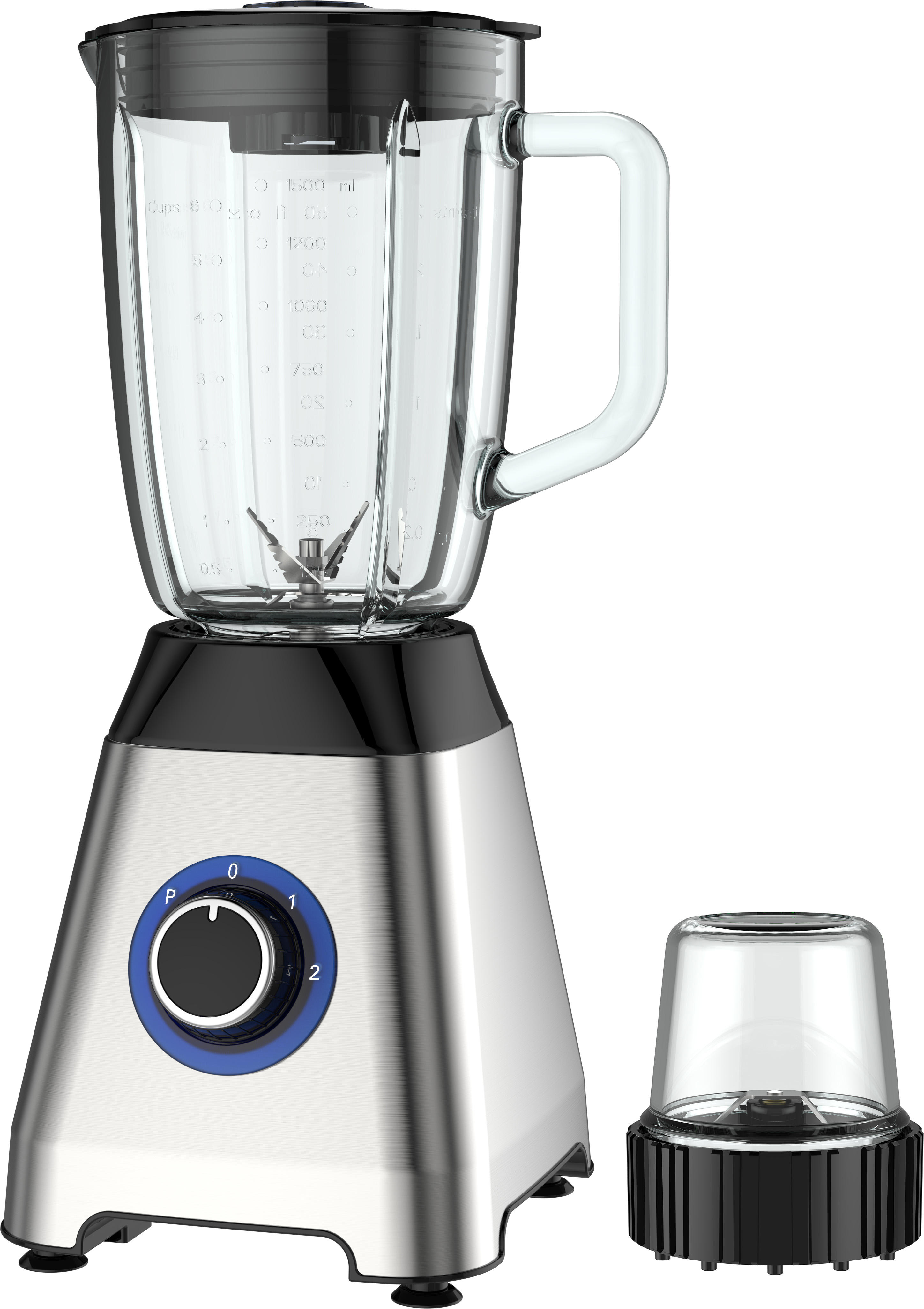 Nouveau Pot en verre 500W 1,75l avec broyeur, interrupteur rotatif avec 2 vitesses et fonction d'impulsion, boîtier mélangeur en acier inoxydable