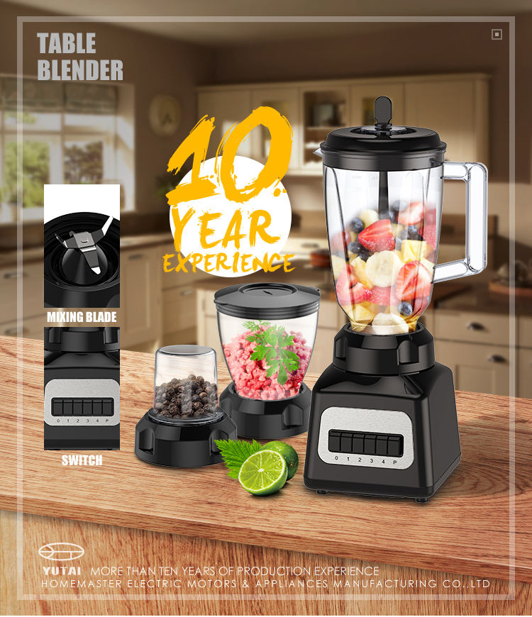 Nouveau pot en plastique 500W 1,5l, pot en verre S/S, quatre vitesses, fonction d'impulsion, bouton clé, panneau de commutation en acier inoxydable, mélangeur de moteur