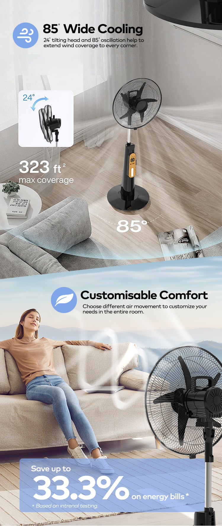 ventilateur debout avec une batterie au lithium 