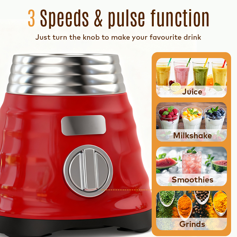 Broyeur à glace électrique populaire en Amérique du Sud, 800 W, transmission en métal lourd, métal chromé, mélangeur classique pour smoothie, pot en verre à 3 vitesses, broyeur en fer